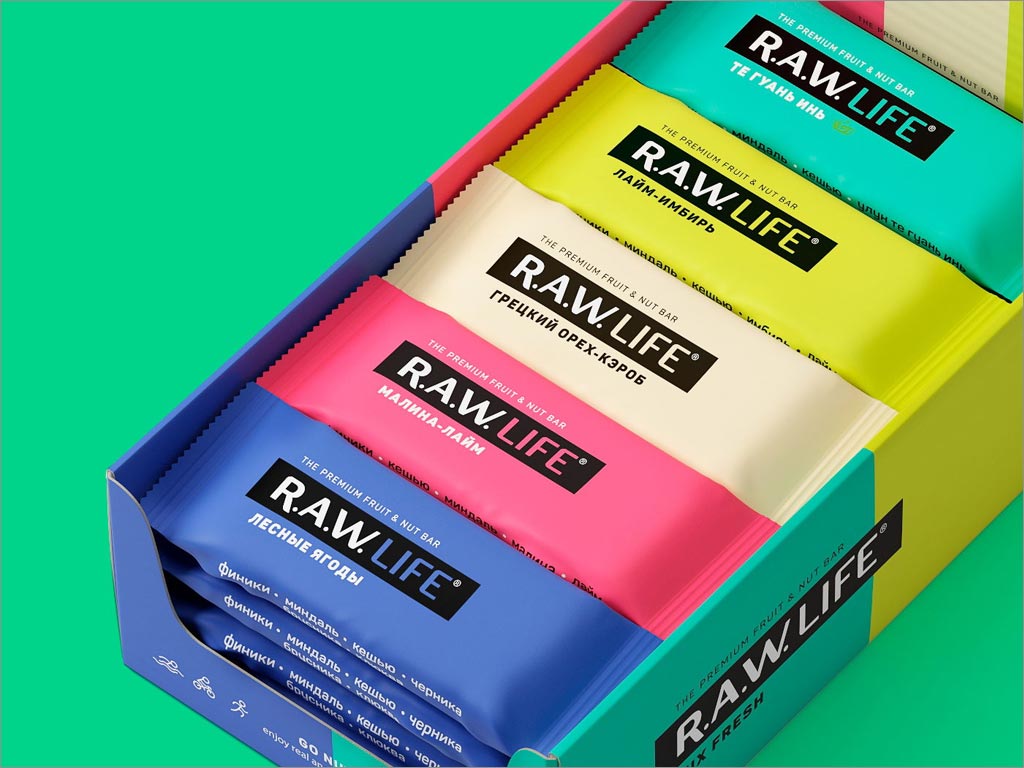 RAW Life運(yùn)動蛋白堅果棒零食包裝盒包裝袋設(shè)計